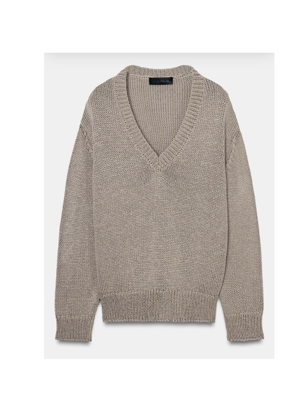 Zara Relaxed V-Neck Knit Sweater Taupe Medium